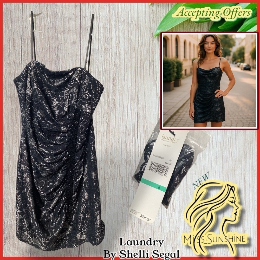 Laundry by Shelli Segal NEW - Sz 8 - strapless two layer lace Black/Silver Dress